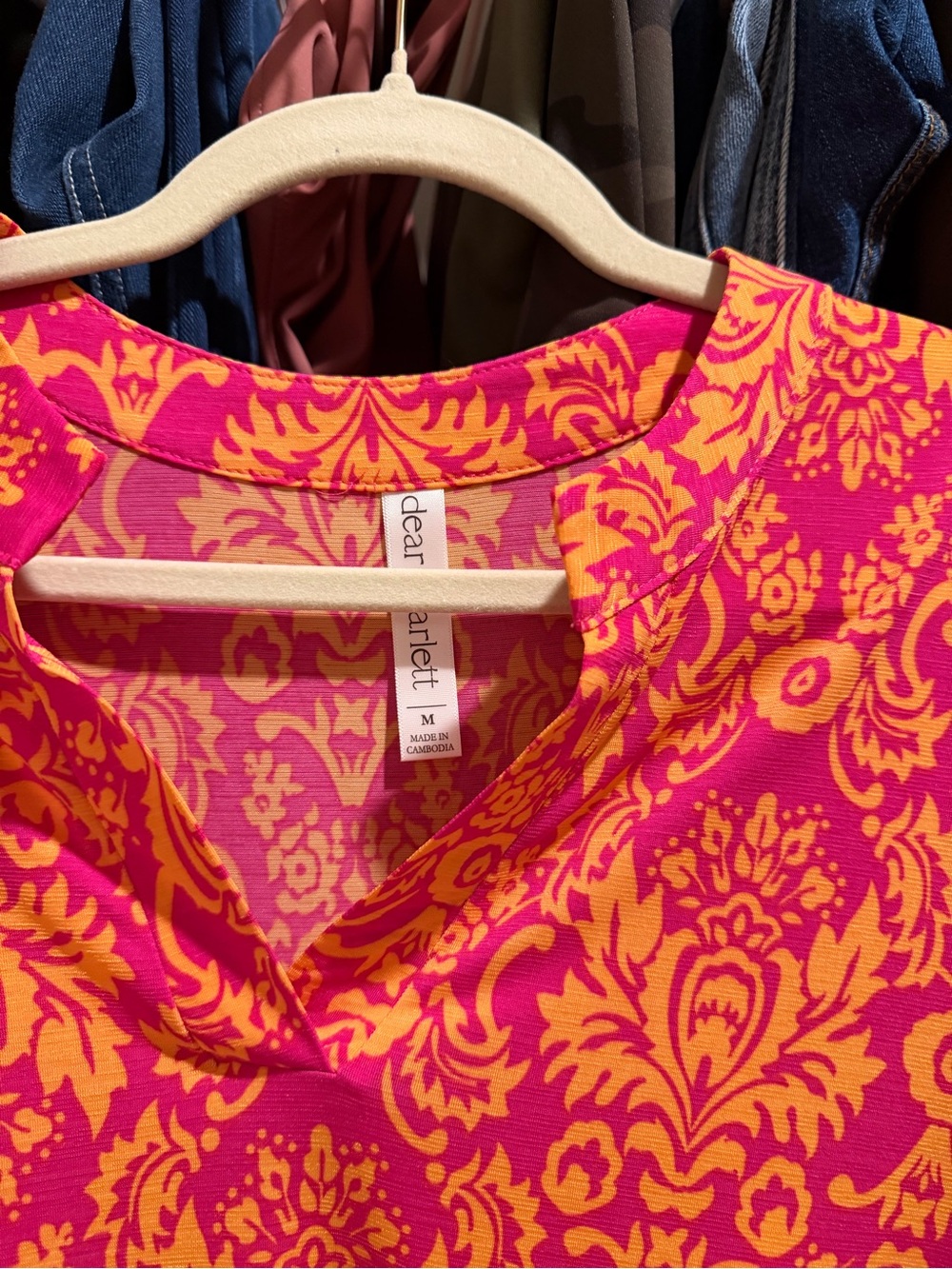 Vivid Pink & Orange Printed V-Neck Blouse - Picture 2 of 4